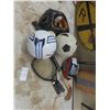 Image 1 : Large Group of Sports Equipment ; Field Hockey Stick, Softball, Soccer Balls, Rackets, 