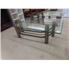 Image 2 : 3 pc Glass Top Table Set ; Coffee Table 16" x 26" x 52" & (2) End Tables 14" x 23" x 28" 