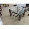 Image 6 : 3 pc Glass Top Table Set ; Coffee Table 16" x 26" x 52" & (2) End Tables 14" x 23" x 28" 