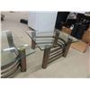 Image 7 : 3 pc Glass Top Table Set ; Coffee Table 16" x 26" x 52" & (2) End Tables 14" x 23" x 28" 