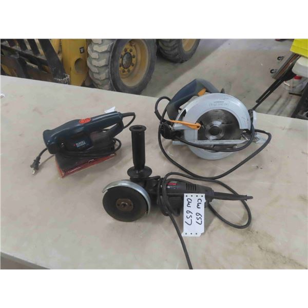 3 Power Tools ; Mastercraft Circular Saw, B+D Sander, B+D Angle Grinder