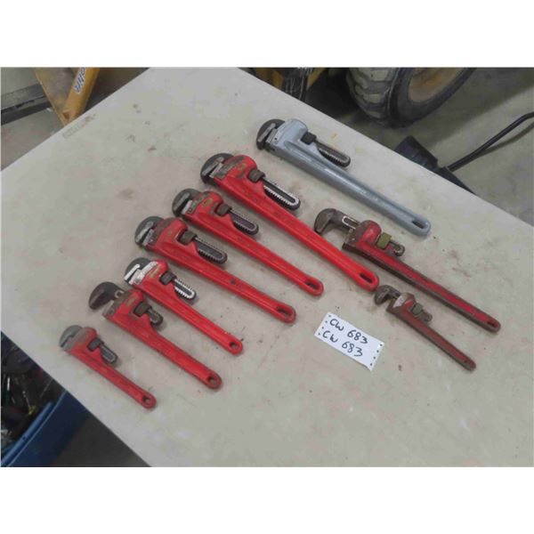 9 Pipe Wrenches ; 6 Ridgid, Westward Aluminium