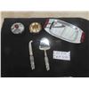 Image 1 : 4 pc Chrome Cream + Sugar Set on Tray, 2 Cheese Knives