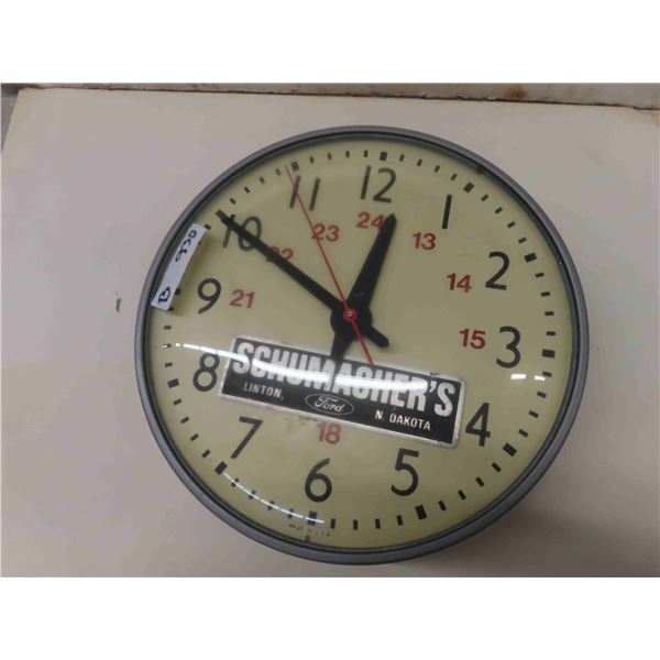 Schumacher's Ford Advertising on Clock 13" Wide