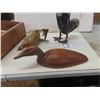 Image 2 : Wood Carved Duck, 2 Chickens - 1 missing foot & Crate