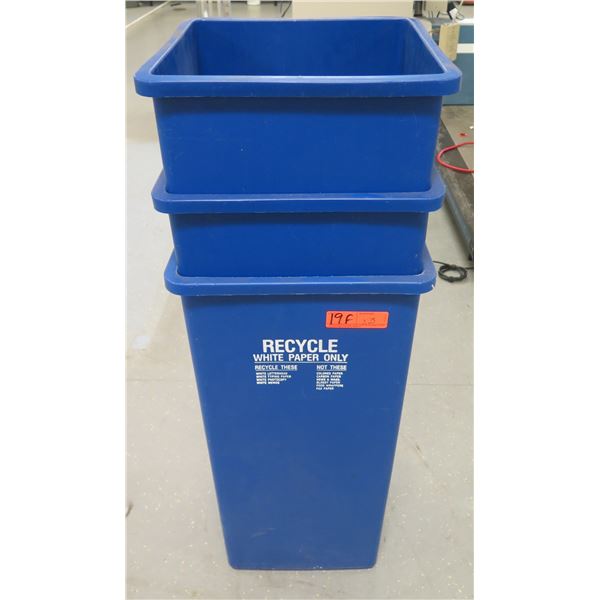 Qty 3 Blue Plastic Recycle White Paper Only Bins