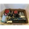 Image 2 : BOX OF VARIOUS TOOLS, HARDWARE, ASSORTED OF DOOR KNOBS SOME W/ LOCKS, ETC