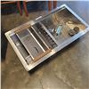 Image 1 : AS NEW STAINLESS SQAURE BOTTOM SINK WITH TRAY, GRATES, ACCESSORIES, 19x33 INCH