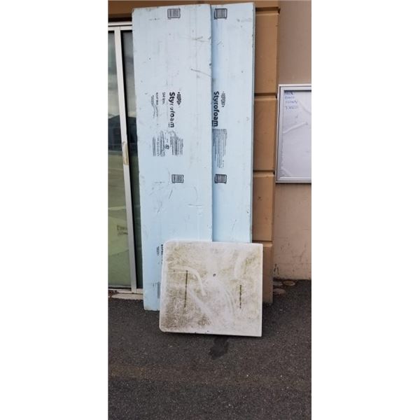 2 SHEET OF FOAM INSULATION, 2FT X 8FT 2 INCH THICK, AND FOLDING TABLE, BENT