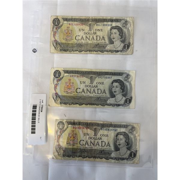 3 1973 CANADIAN $1 BILLS