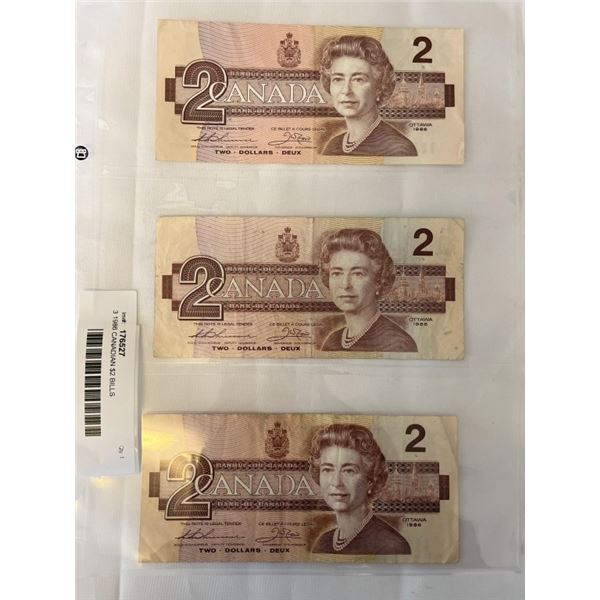 3 1986 CANADIAN $2 BILLS