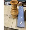 Image 3 : ANTIQUE WOOD BOX, WOOD VASE AND WALL SHELF