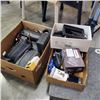 Image 1 : LARGE BOX OF ASSORTED ELECTRONICS - VINTAGE CAMERAS, CELL PHONES, PROJECTOR, ETC