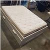 Image 1 : WHITE QUEENSIZE BEDFRAME WITH STORAGE DRAWERS, AND PERFORMANCE QUEENSIZE MATTRESS