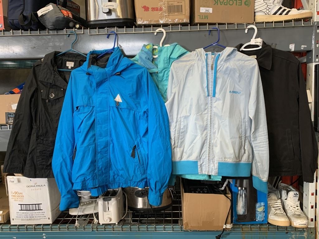 5 JACKETS - SIZES SMALL, MEDIUM, AND LARGE