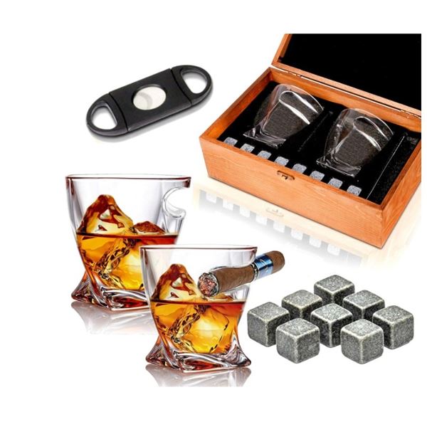 OLD FASHIONED WHISKEY GLASS BOX SET W/ CHILLING STONES AND ACCESSORIES - RETAIL $45