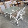 Image 1 : GLASS TOP PATIO TABLE AND 4 RECLINING CHAIRS