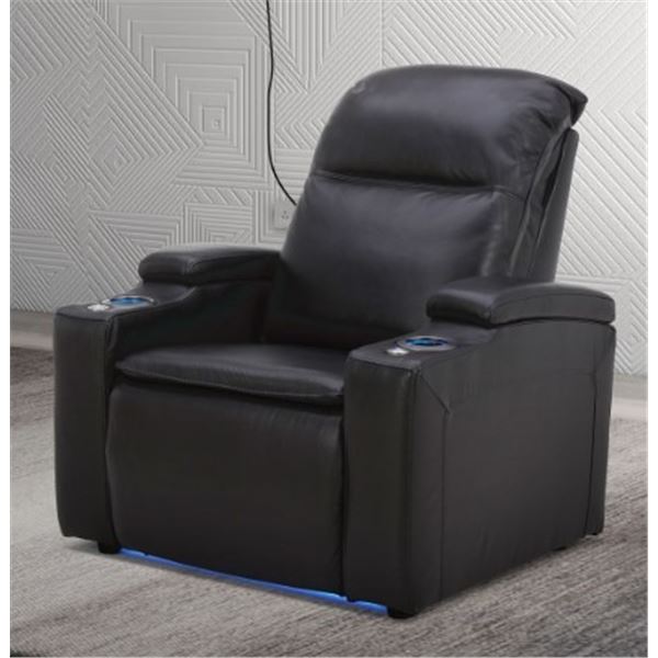 HAVEN LEATHER POWER HOME THEATER RECLINER W/ POWER HEADRESTS AND CUP HOLDERS - RETAIL $2199, TESTED 