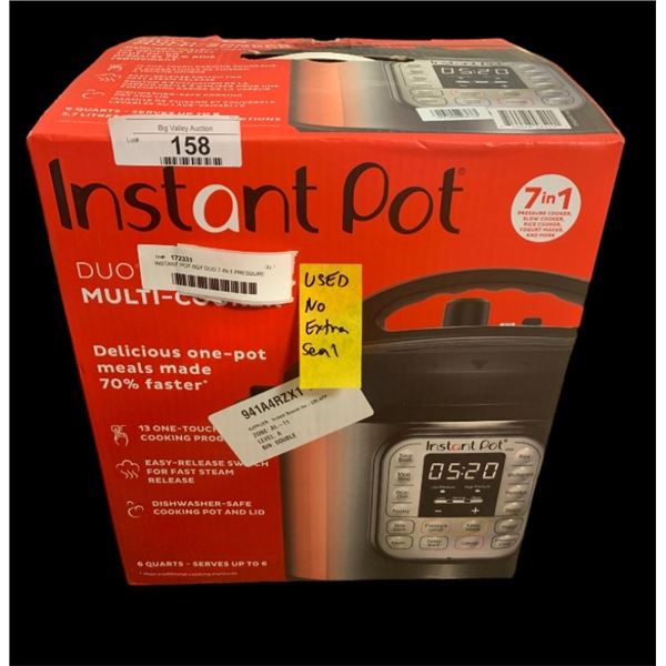 INSTANT POT 6QT DUO 7-IN-1 PRESSURE COOKER - TESTED WORKING, RETAIL $159