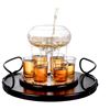 Image 1 : SHOT GLASS DISPENSER GIFT SET - SERVING TRAY, 6 SHOT GLASSES AND DISPENSER - RETAIL $74