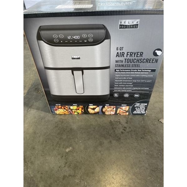 BELLA PRO 6QT TOUCH AIR FRYER - TESTED WORKING, RETAIL $219