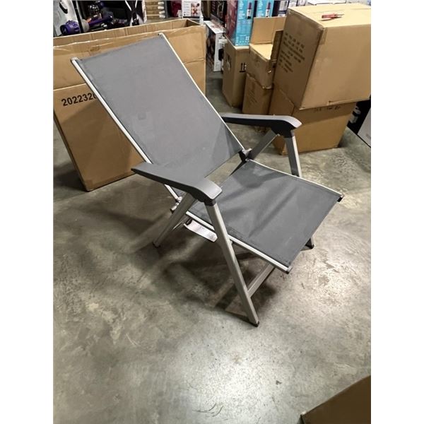 BRAND NEW ALUMINUM SLING FOLDING PATIO CHAIR, ADJUSTABLE, FOLDS FLAT, RETAIL $139