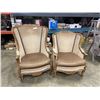 Image 1 : PAIR OF VINTAGE NAIL HEAD BROWN FABRIC ARM CHAIRS