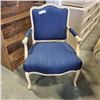 Image 1 : FRENCH PROVINCIAL RE-UPHOLSTERED BLUE FABRIC ARM CHAIR