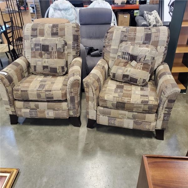 PAIR OF ABSTRACT RECLINING ARM CHAIRS