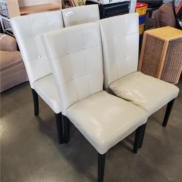 4 WHITE LEATHER LOOK DINING CHAIRS