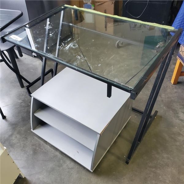 GLASS TOP DESK AND 2 TIER PRINTER STAND