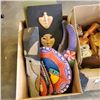 Image 2 : 3 BOXES OF COLLECTIBLES - DECORATIVE MASKS, FISH FIGURES, VASES, ETC, AND ASSORTED POTTERY