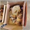 Image 4 : 3 BOXES OF COLLECTIBLES - DECORATIVE MASKS, FISH FIGURES, VASES, ETC, AND ASSORTED POTTERY