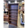 Image 1 : 6FT TEAK FINISH BOOKSHELF, WEAR AT BOTTOM EDGES, 31.5 INCH WIDE