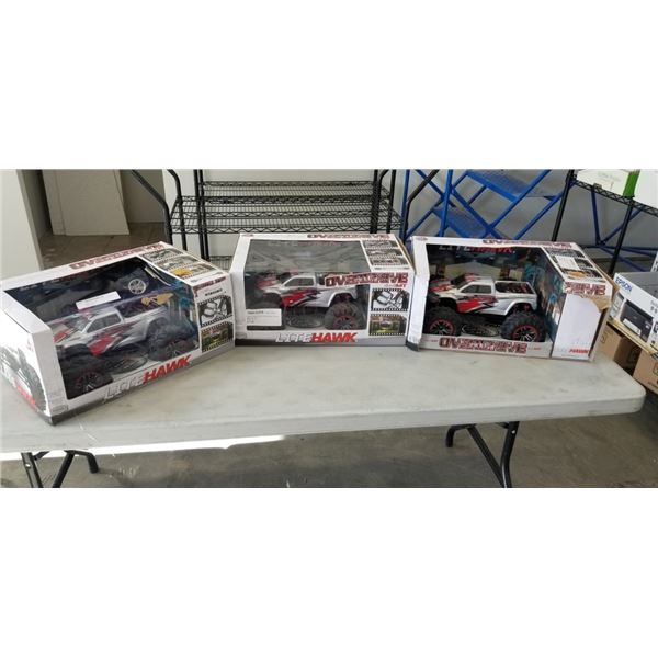 3 LITEHAWK OVERDRIVE 4WD 1/0 RC MONSTER TRUCK - TESTED WORKING, TOTAL RETAIL $597