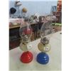 Image 1 : 2 Colored Coal Oil Lamps with Chimneys 