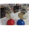 Image 3 : 2 Colored Coal Oil Lamps with Chimneys 
