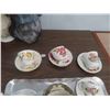 Image 2 : 6 China Cups and Saucers : Queen Anne, Delphine, Stafford & Aluminum Tray