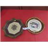 Image 1 : 2 Framed Round Needle Point Pictures 13'' + 11 1/2''