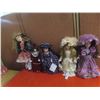 Image 1 : 5 Porcelain Dolls in Victorian Outfits with Stands 17'' up to 24''