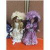 Image 2 : 5 Porcelain Dolls in Victorian Outfits with Stands 17'' up to 24''