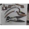 Image 2 : 2 Hand Hay Sickle Knives , Sheep Shears , Horse Brushes