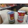 Image 2 : 6 Oil Cans 1 Quart : Shell, Castrol, Esso, Tempo