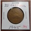 Image 1 : 1945 #20 centavos coin