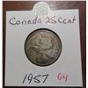 Image 1 : 1957 canadian 25 cents coin