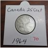 Image 1 : 1964 canadian 25 cenbts coin