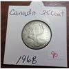Image 1 : 1968 canadian 25 cents coin