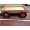 Image 2 : Vintage 4 wheel wood wagon toy and a box