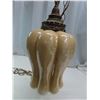 Image 2 : Mid century swag lamp peach lustre art glass globe hollywood regency- champagne colour -with chain