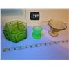 Image 1 : Depression glass fruit nappe, green candy dish & small uranium glass